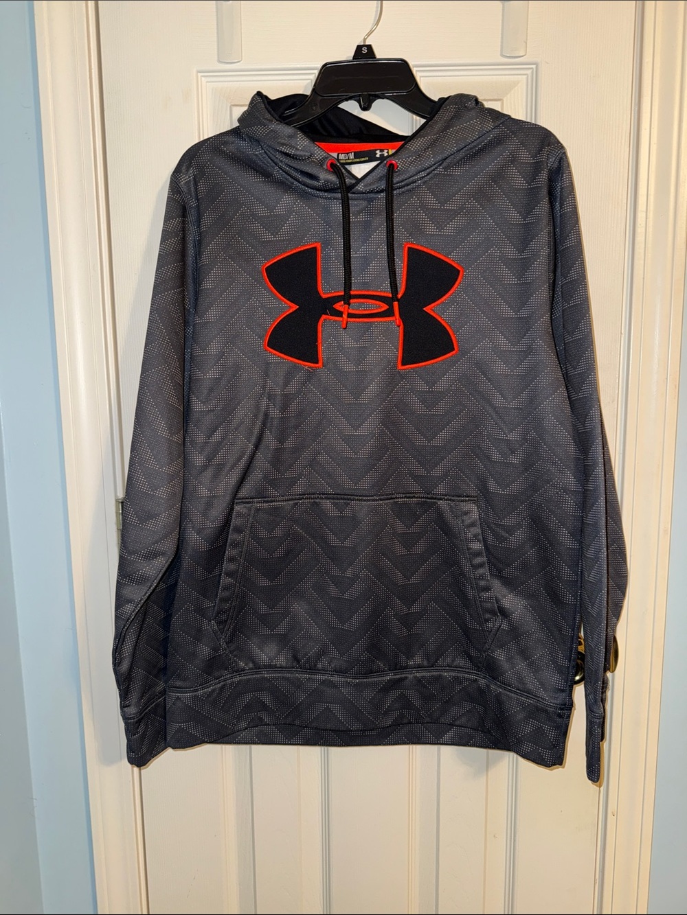 Under Armour Men's Dark Gray Crewneck Hoodie with Black and Orange Logo